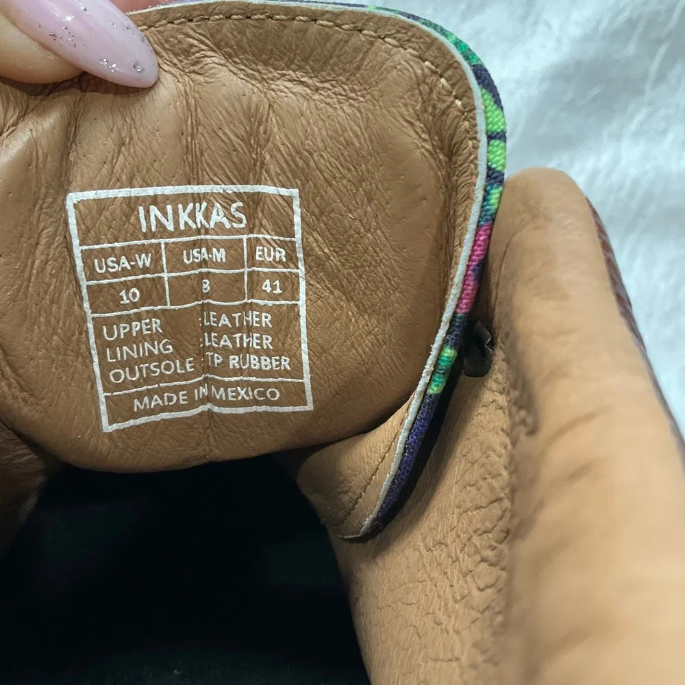 Inkkas Brown Leather Floral Cat Print High Top Sneakers Boots Womens 10 Mens 8